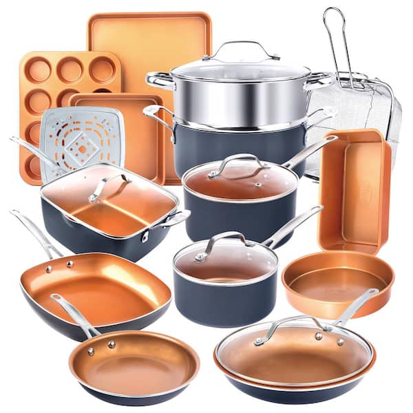 20-Piece Aluminum Ti - Ceramic Nonstick Cookware and Bakeware Set in Graphite
