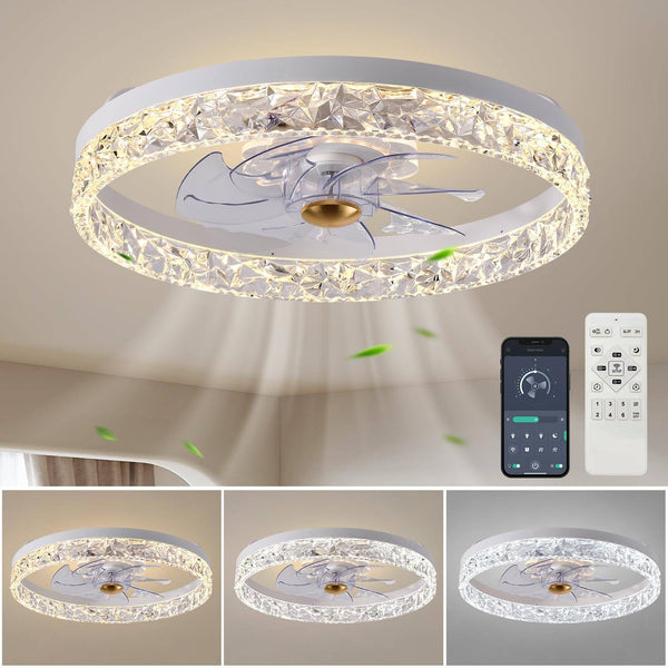 2024 Upgraded Caxsrfyk Ceiling Fan 3098 White Ceiling Fans with Lights App & Remote Control, 6 Wind Speeds Modern Ceiling Fan, Timing & 3 LED Color