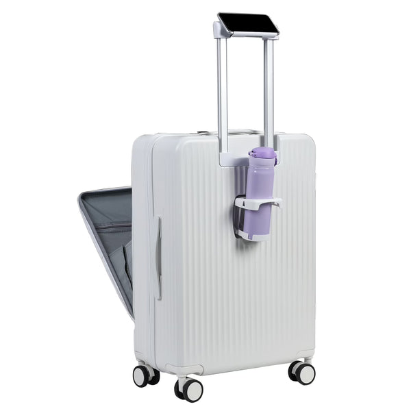 24 in Checked Luggage with Front Pocket, USB Charging Port, Built - in Lock Carry on Suitcase, Cup Holder and Phone Holder, Medium Hardside Suitcase